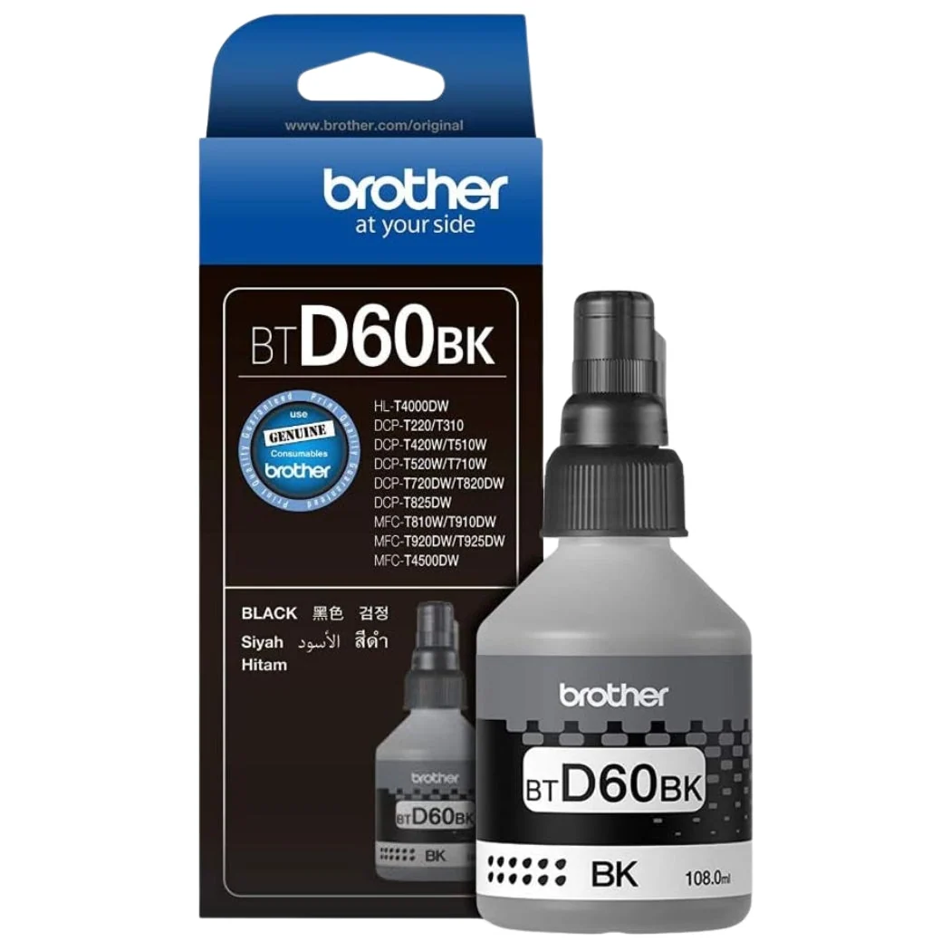 Original_Brother_BTDR60BK_Ultra_High_Yield_Black_ink_bottle Brother Original BT DR60 Black Ink Bottle - Image 1
